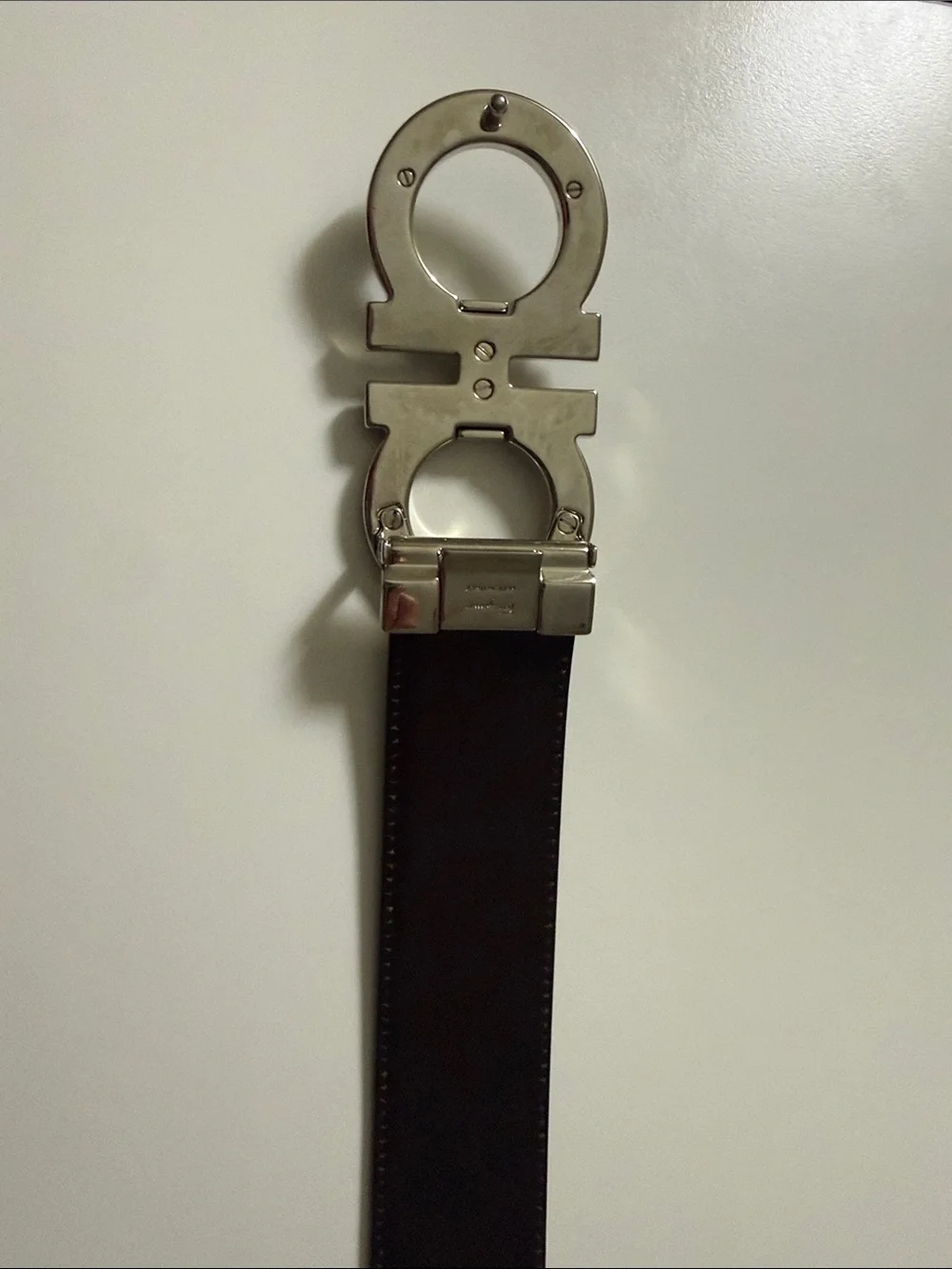Salvatore Ferragamo Men's Black Leather Belt with Silver Buckle.